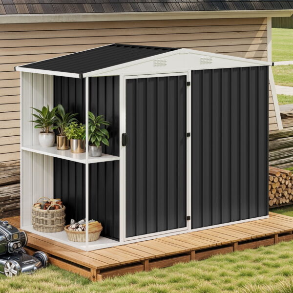 Uforic 8x4 FT Oversized Steel Storage Shed with Ventilation, Lockable Doors, and Sloped Roof for Outdoor, Dark Gray