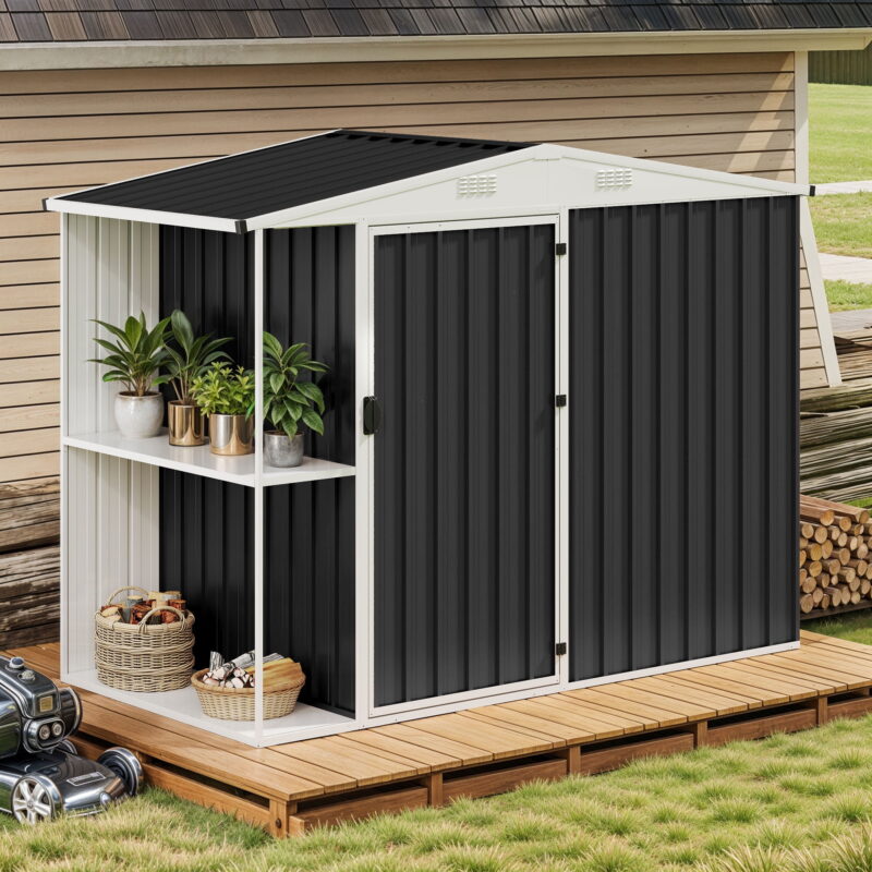 Uforic 8x4 FT Oversized Steel Storage Shed with Ventilation, Lockable Doors, and Sloped Roof for Outdoor, Dark Gray