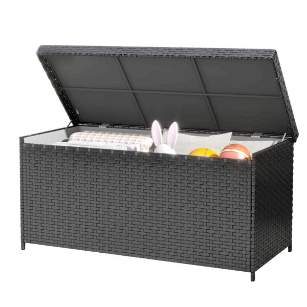 Uforic Outdoor All-Weather 260 Gallon Rattan & Iron Deck Box with Zipper Pouch, Black