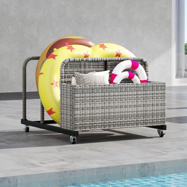 Uforic Outdoor Rattan Wicker Storage Cabinet, Rolling Organizer for Poolside, Patio, and Backyard, Gray