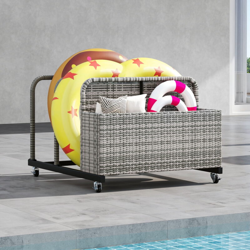Uforic Outdoor Rattan Wicker Storage Cabinet, Rolling Organizer for Poolside, Patio, and Backyard, Gray