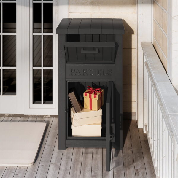 Uforic Outdoor Resin Package Delivery Storage Box with Lockable Secure,Package Delivery Box for Porch or Curbside, Lockable, Black