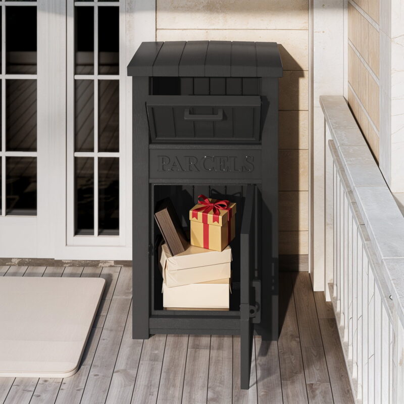 Uforic Outdoor Resin Package Delivery Storage Box with Lockable Secure,Package Delivery Box for Porch or Curbside, Lockable, Black