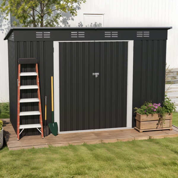 Uforic Oversized Steel Storage Shed with Ventilation, Lockable Doors, and Sloped Roof for Outdoor, Dark Gray