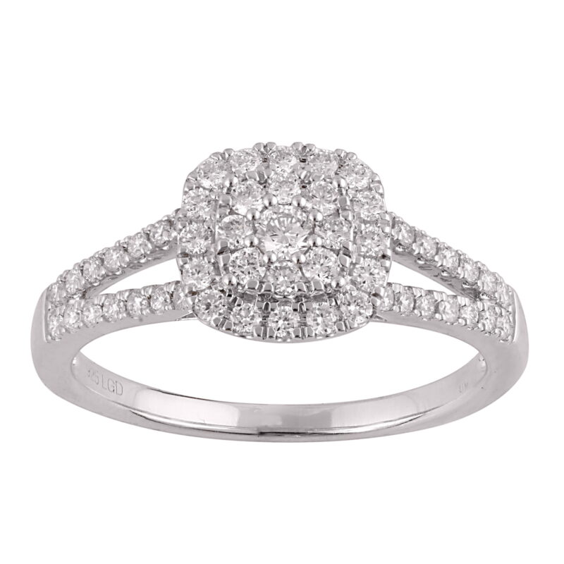Unique Moments 1/2 Ct Lab-Grown Diamonds Split Shank Halo Engagement Ring in Sterling Silver (J-SI-I1)