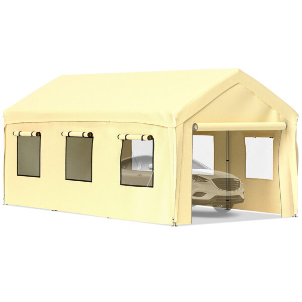 BENTISM Carport Canopy Car Canopy 10 x 20ft w/ 8 Legs Sidewalls Windows Yellow
