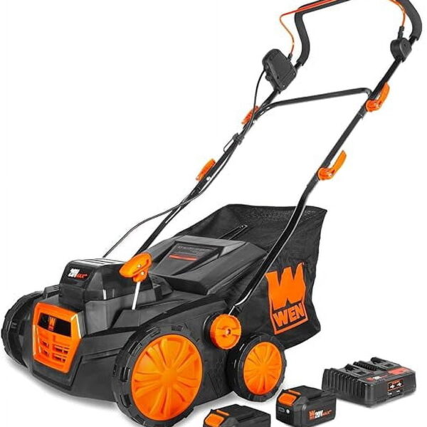 WEN 15" 20V Cordless Electric Dethatcher and Scarifier Walk-Behind Lawn Mower