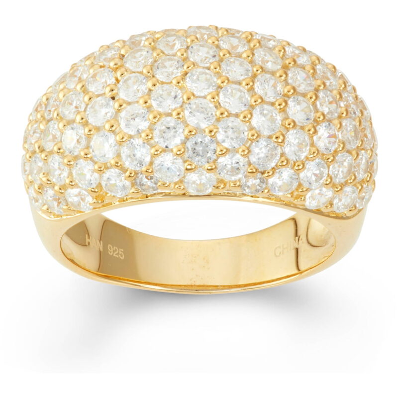 White Cubic Zirconia 18kt Gold over Sterling Silver Pave Graduated Dome Ring