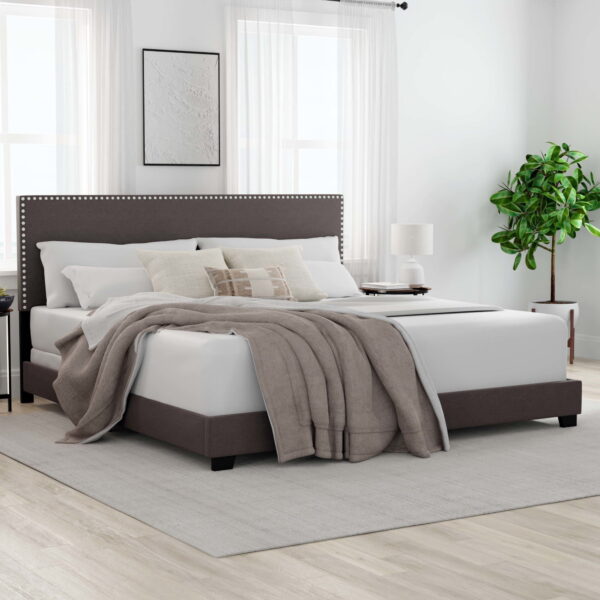 Willow Nailhead Trim Upholstered King Bed, Charcoal