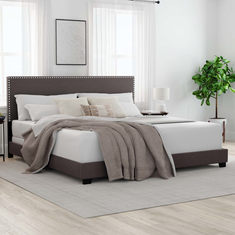 Willow Nailhead Trim Upholstered King Bed, Charcoal
