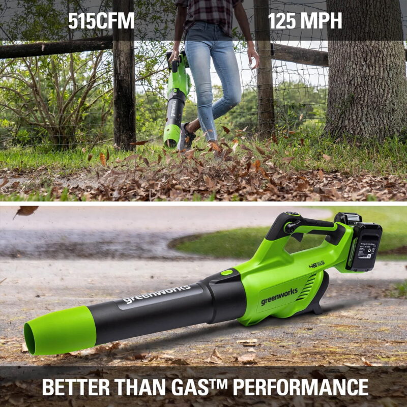 Greenworks 48V Brushless 515​CFM 125MPH Leaf Blower + 2 (24V) 2.0Ah Batteries & 4A Dual Port Charger - Image 5