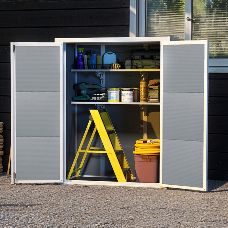 Uforic 49 Cu Ft Outdoor Vertical Storage Shed with Floor & 2 Shelves, Waterproof, Lockable (Gray) - Image 6