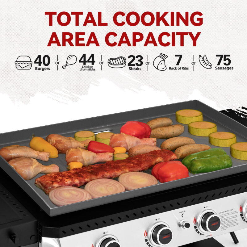 Royal Gourmet GB4007 34-inch 4-burner Propane Gas Griddle, Griddle with Collapsible Side Shelves and Front Basket - Image 6