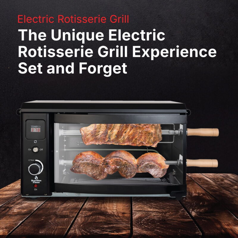 Brazilian Flame 2 Skewer Black Electric Rotisserie Grill with Multi Skewer System - Image 3