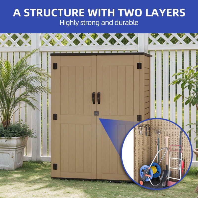 Uforic Outdoor Storage Shed, 59 Cu Ft Tool Shed Ideal for Garden, Garage & Patio, Lockable Door, Brown - Image 3