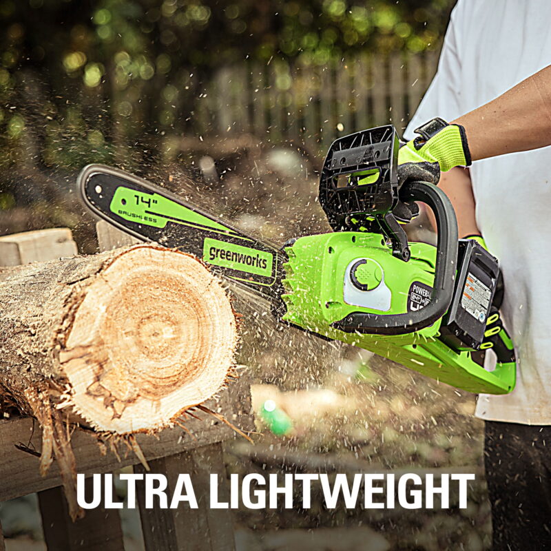 Greenworks 48V (2x24V) 14" Brushless Chainsaw + (2) 4Ah USB Batteries & Dual Port Charger 2017902 - Image 6