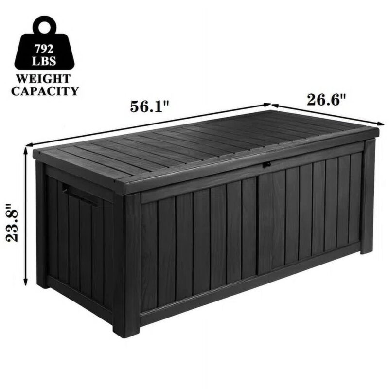 Vineego Outdoor 120 Gallon Water Resistant Resin Deck Box, Black - Image 2