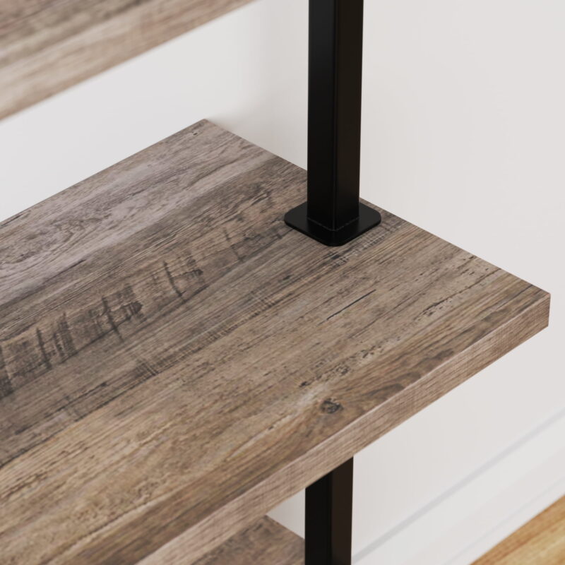 Nathan James Theo 5-Shelf Ladder Bookcase Rustic Gray Oak Wood Black Metal Frame - Image 5