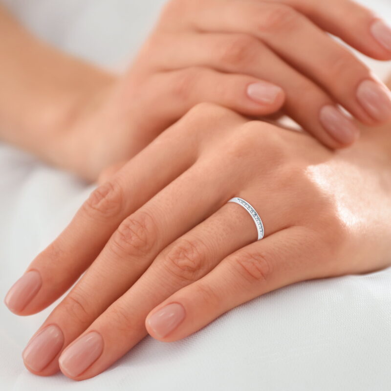 Forever Bride Women's 1/10 CTTW Round Diamond Channel-Set Stackable Wedding Band in Sterling Silver - Image 7