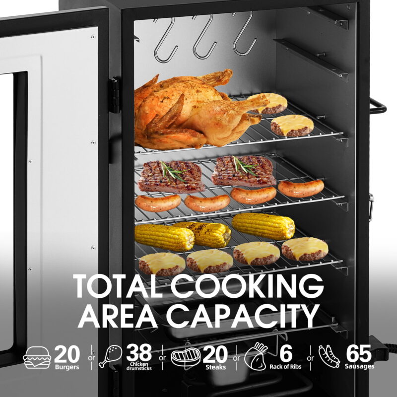 Royal Gourmet SE2806 28-inch Analog Electric Smoker with 3 Chrome-plated Smoking Racks,Adjustable Temperature Control, Black - Image 6