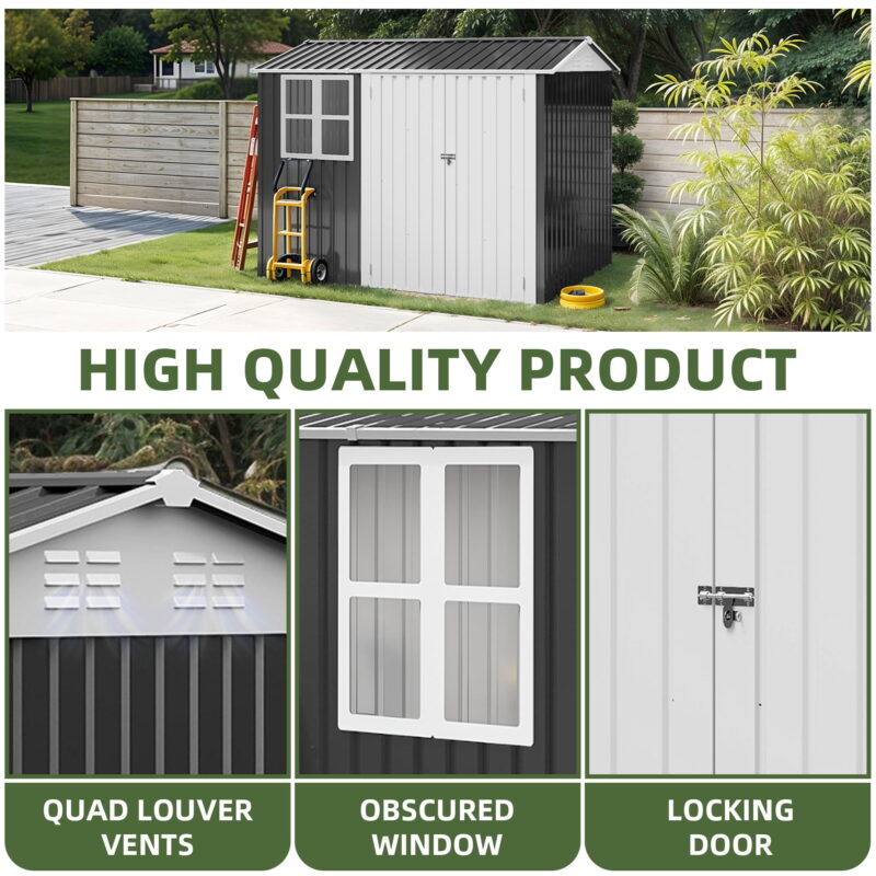 Uforic 8x6ft Outdoor Storage Shed with Windows & Secure Lockable Doors and Sloped Roof Large Steel Shed for Patio, Garage, Lawn - Image 6
