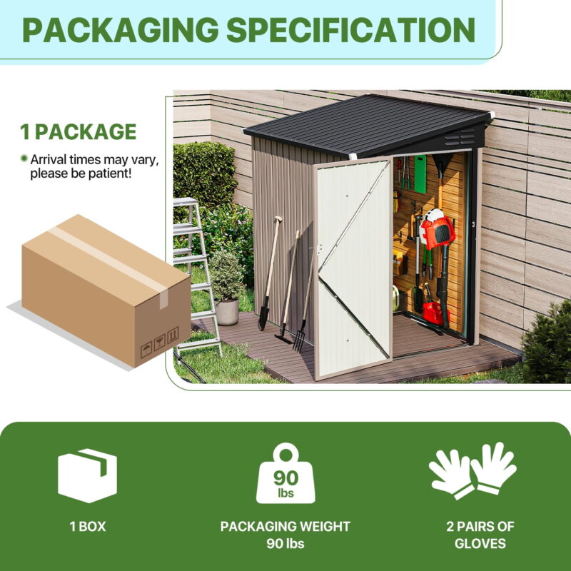BaPiPro 6 x 4 ft Lean to Storage Shed, Outdoor Metal Storage Cabinet with Vent for Patio, Brown - Image 7
