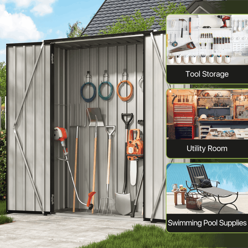 Bapipro 47x19in Metal Storage Cabinet, Black Outdoor Shed with 2 Shelves (34 Cu.Ft) - Image 4