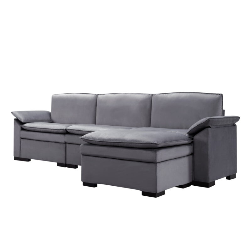 Gewnee Modular Sectional Sofa with Movable Ottoman,4 Seater L Shaped Velvet Couch Furniture Sets for Living Room - Image 3
