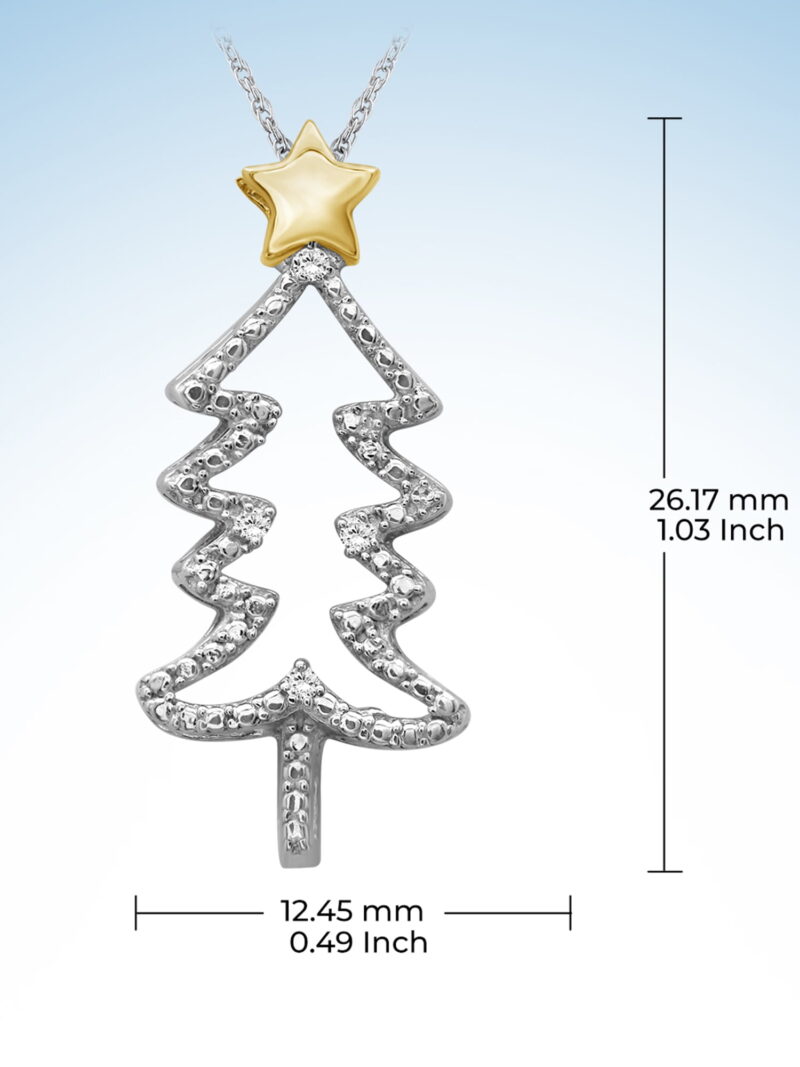 JewelersClub Christmas Tree Necklace Diamond Necklace for Women – Genuine White Diamond, Two-Tone Silver Necklace Christmas Tree – Christmas Gifts for Women – Silver Diamond Pendant Necklace for Women - Image 5