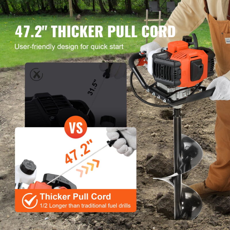 KFFKFF Post Hole Digger 52cc Gas Powered Earth Digger 2 Auger Drill Bit 6" & 10" - Image 4