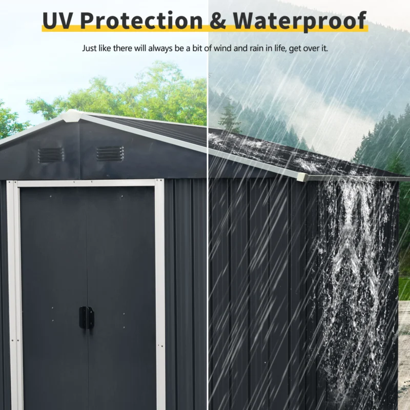 Alvantor 8 x 4 FT Outdoor Storage Shed Metal Garden Shed with Sliding Door and foundation for Backyard, Garden,Black - Image 3