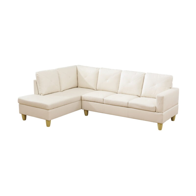 Hommoo Faux Leather Sectional Sofa, 4-Seat L-Shaped Couch, Modern Indoor Living Room Furniture, Apartment, Office, White(Without Ottoman) - Image 4
