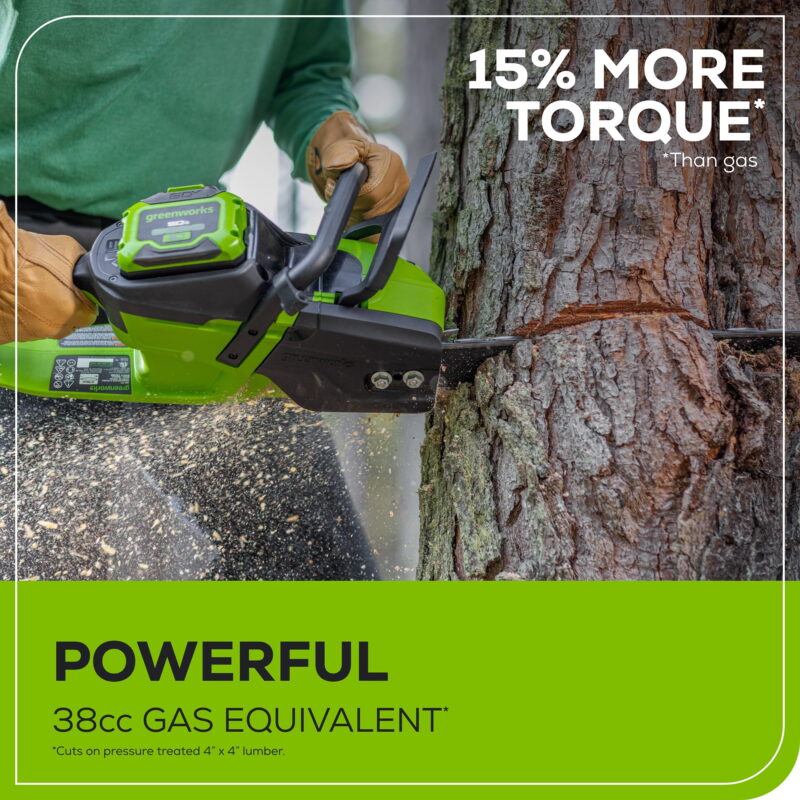 Greenworks 60V 16" 1.5kW Brushless Chainsaw with 2.5 Ah Battery & 3 Amp Charger 2028602 - Image 5