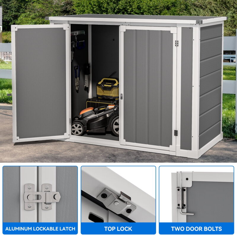 Uforic Outdoor Storage Shed,4.7x2.5ft All-Weather Waterproof with Hydraulic Struts, Triple Locks, Floor Locking for Garden Tools and Trash Cans - Image 4