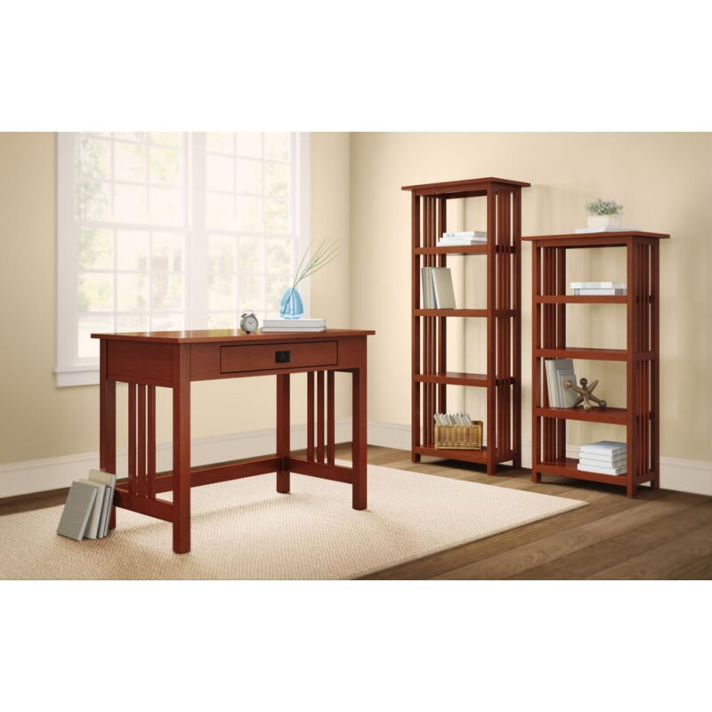 Alaterre Furniture Mission 48 in. Bookshelf, 4 Tier Bookcase with 2 Adjustable Shelves, for Living Room or Home Office, Cherry - Image 4