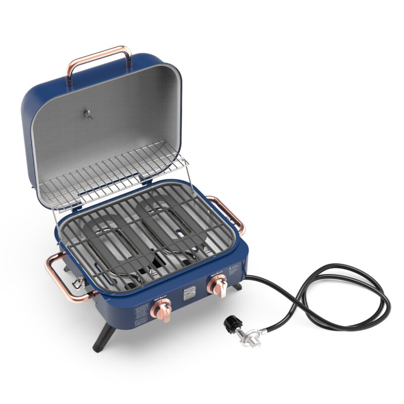 Kenmore 2-Burner Portable Tabletop Retro Gas Grill, Navy Blue - Image 7