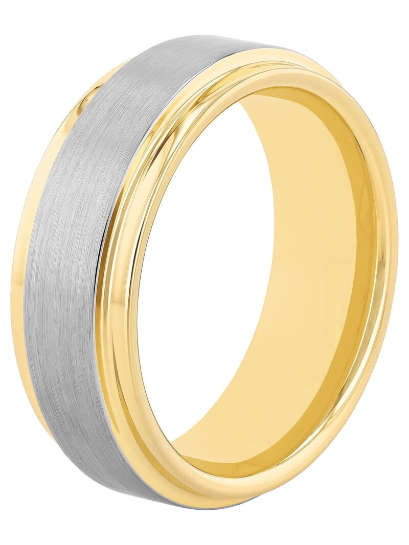 Men's Two-Tone Tungsten Step Edge Satin Wedding Ring by Brilliance Fine Jewelry - Wedding Band - Image 3