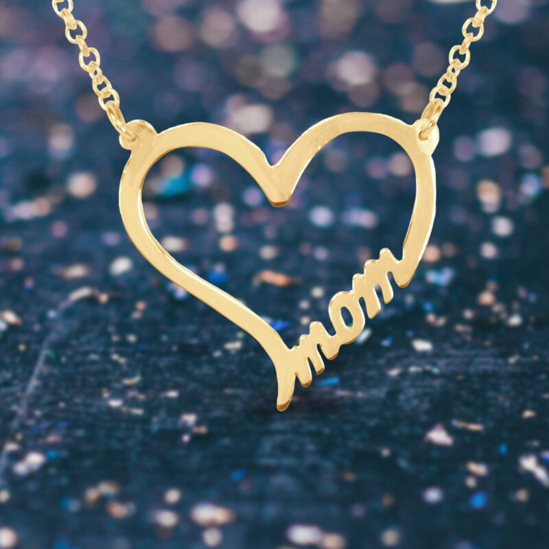 ♥ MOM Heart Necklace in 14K yellow gold plated sterling silver on an 18 In Gold Plated Sterling Silver cable link chain - Image 2