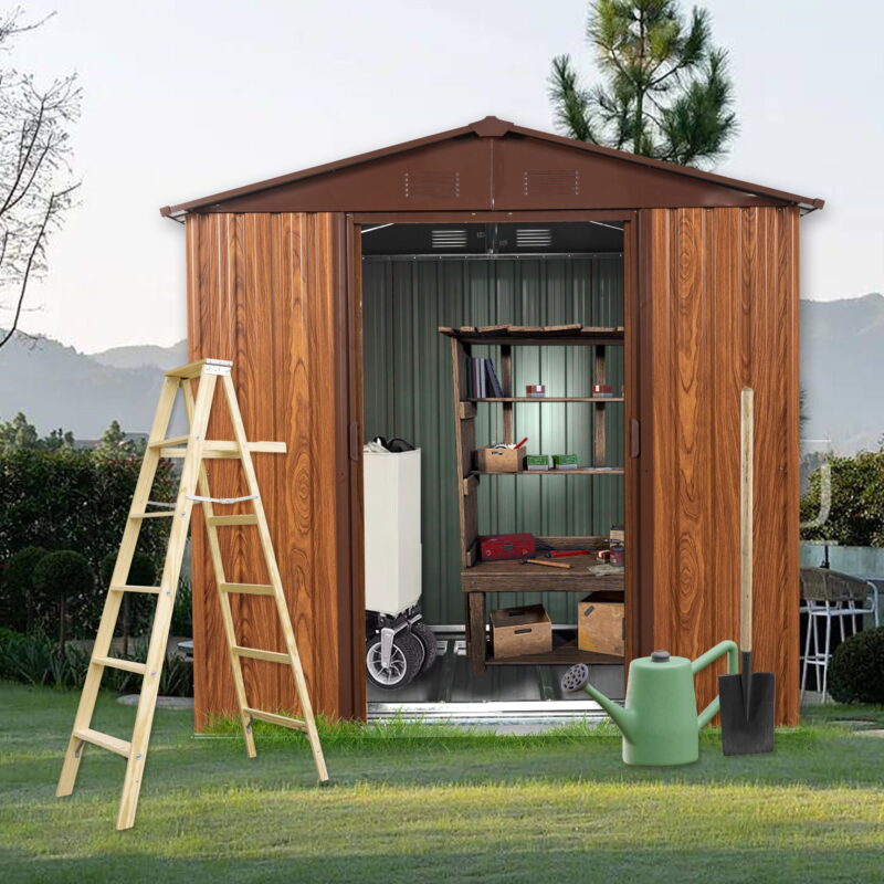 DEALTOPS 6ft x 6ft Outdoor Metal Storage Shed,Galvanized Steel Garden Shed with Lockable Doors, Metal Floor Base ,with Window - Image 2