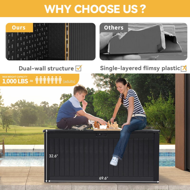 Dextrus 260 Gallon Waterproof Resin Deck Box, Lockable, for Patio Furniture & Garden Tools, Black - Image 5