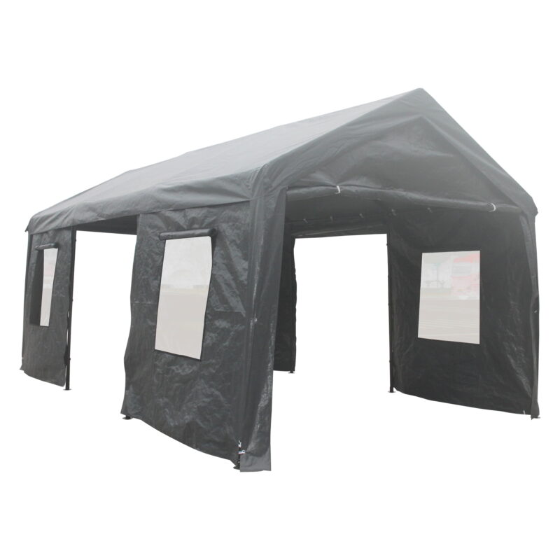 Miniyam Outdoor Carport, 10'x20' Heavy Duty Carport with Roll-up Ventilated Windows, Portable Garage with Removable Sidewalls & Doors for Car, Truck, Gray - Image 3