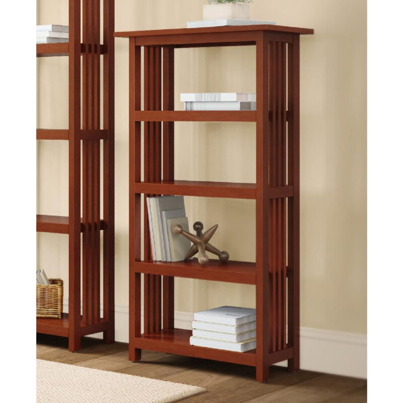 Alaterre Furniture Mission 48 in. Bookshelf, 4 Tier Bookcase with 2 Adjustable Shelves, for Living Room or Home Office, Cherry - Image 3