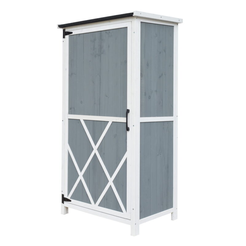 Christopher Knight Home Wood Outdoor Storage Shed with 5 Customizable Compartments, and Sloped Roof, Gray and White - Image 3