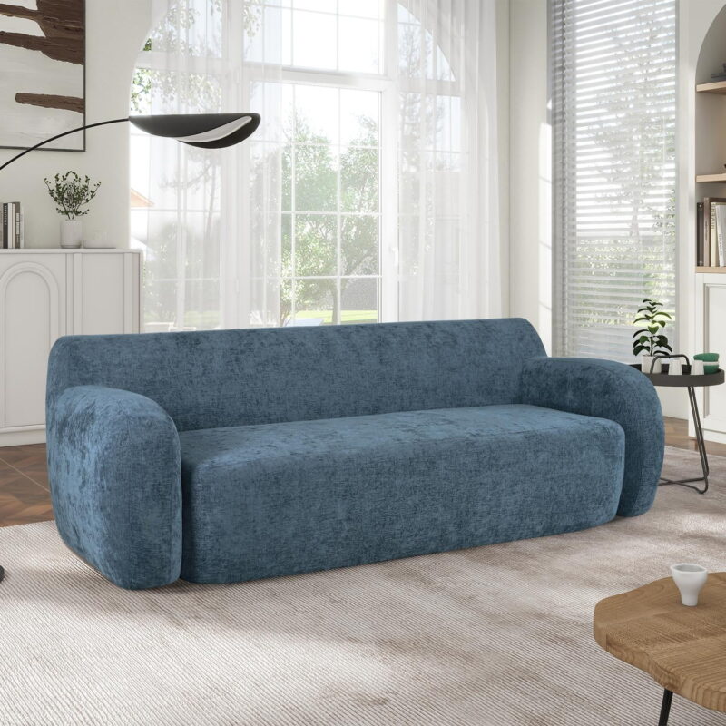 Modern Sofa Couch,Compression Sofa,3-Seat Upholstered Sofa Furniture for Small Space,Apartment,No Assembly Required,Dark Blue - Image 4