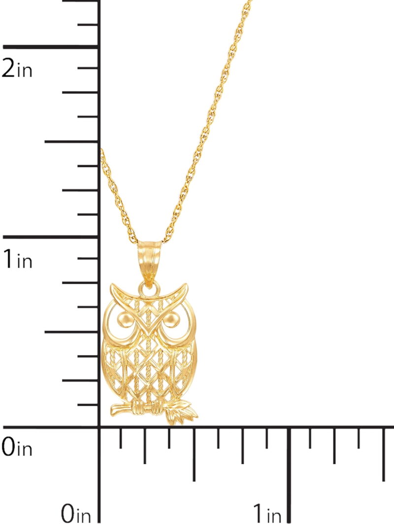 Brilliance Fine Jewelry 10K Yellow Gold Filigree Owl on Gold Filled Necklace,18" - Image 4