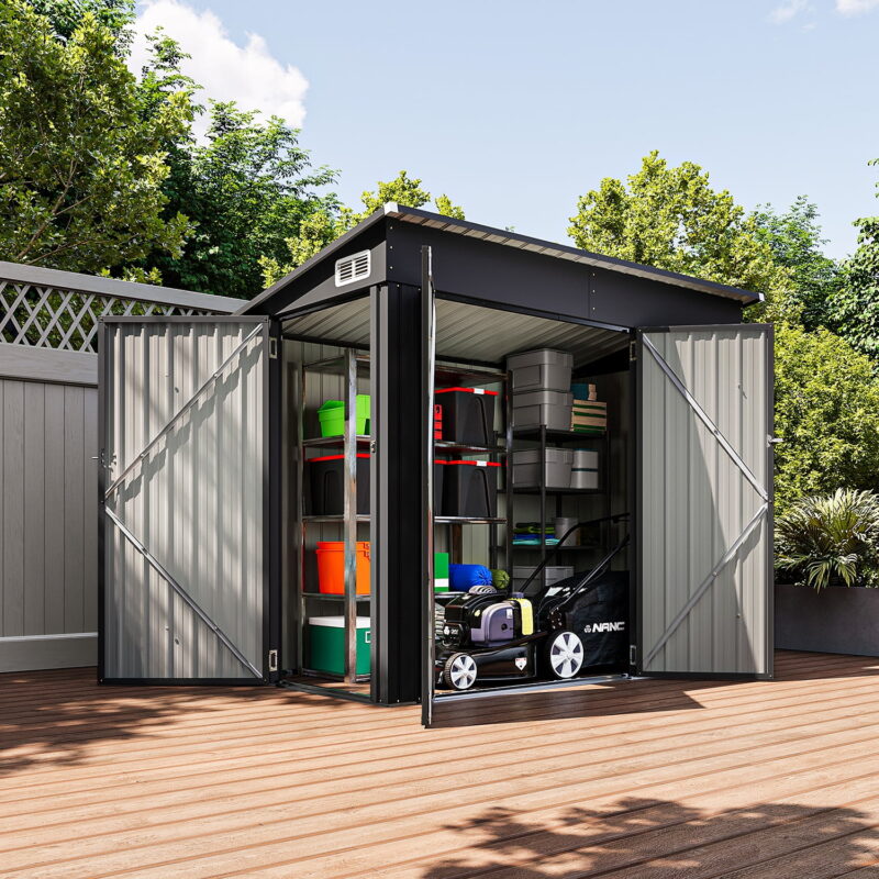 Bapipro 4' x 8' Shed Outdoor Storage Shed with Triple Lockable Door Metal Storage Cabinet with Sloped Roof for Bicycles, Garden Tools - Image 3