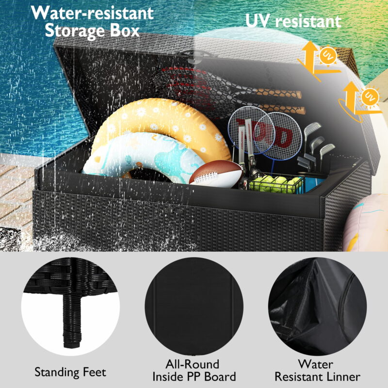 Euroco Wicker Deck Box with Wheels, All-Weather Outdoor Storage Bin for Patio Furniture, Outdoor Cushions, Pool Storage, and Garden Tools - Image 6