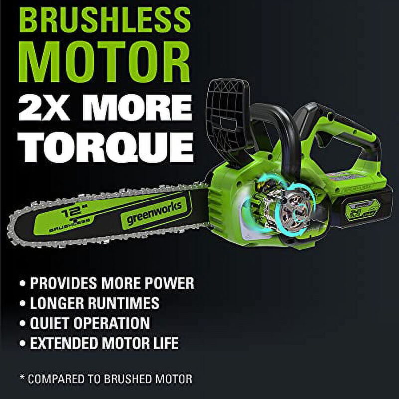 Greenworks 24V 12" Brushless Chainsaw + 4.0 Ah Battery and Charger 2016602 - Image 5