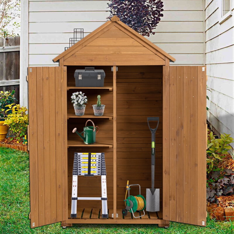 Miniyam Outdoor Storage Shed, Utility Tool Shed Storage House with Door & Lock, for Backyard Garden Patio Lawn, Brown - Image 2