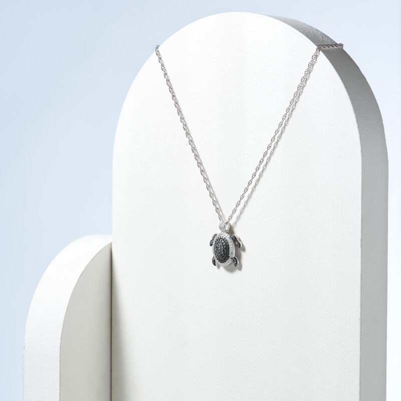 Forever Facets Black and White Diamond Turtle Pendant Necklace in Sterling Silver, Adult Female - Image 2
